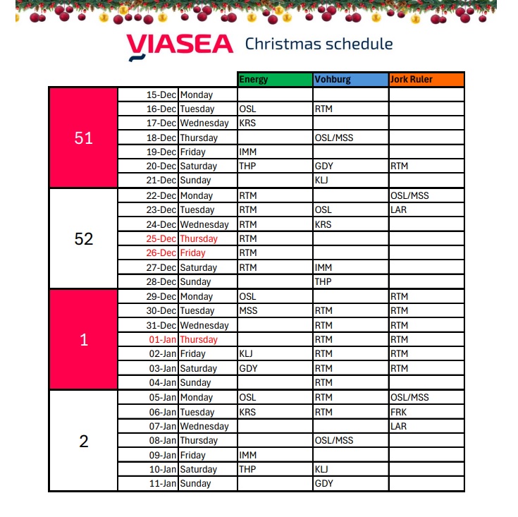 Viasea Christmas scheadule 2025 Viasea Christmas scheadule 2025