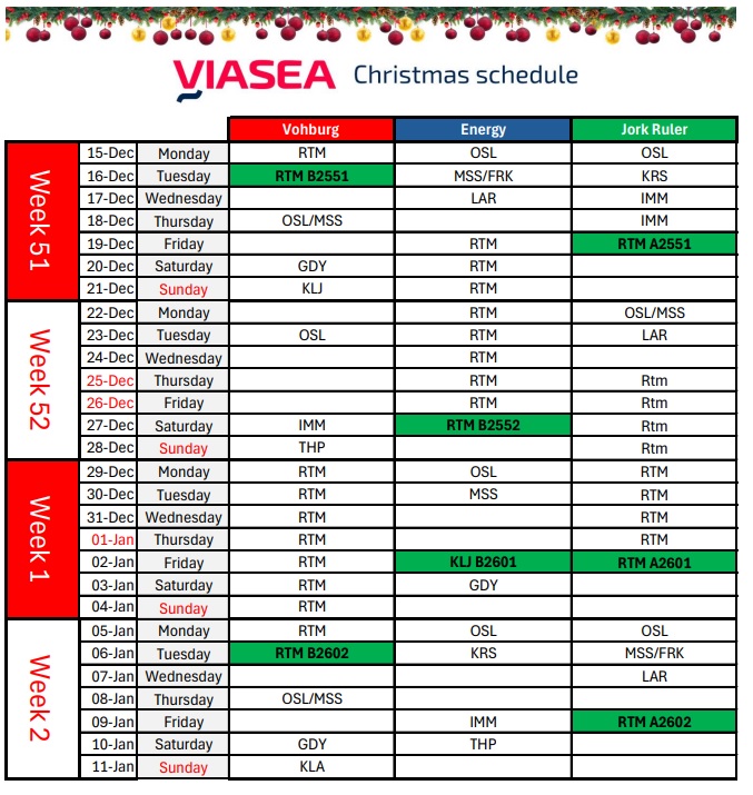 Viasea Christmas scheadule 2025